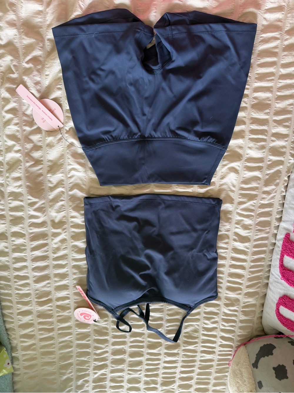 Navy Two-Piece Active Set - Crop Top & High Waist Shorts